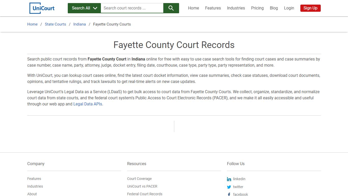 Fayette County Court Records | Indiana | UniCourt