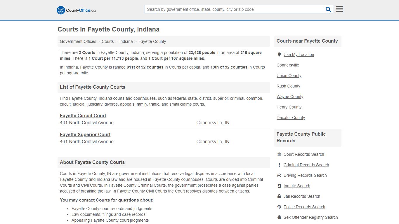 Courts - Fayette County, IN (Court Records & Calendars)